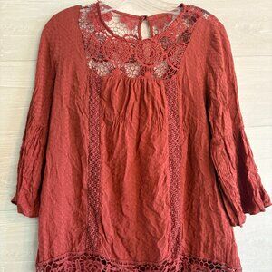 Knox Rose Lace Bell Sleeve Tunic Top Size S terracota
